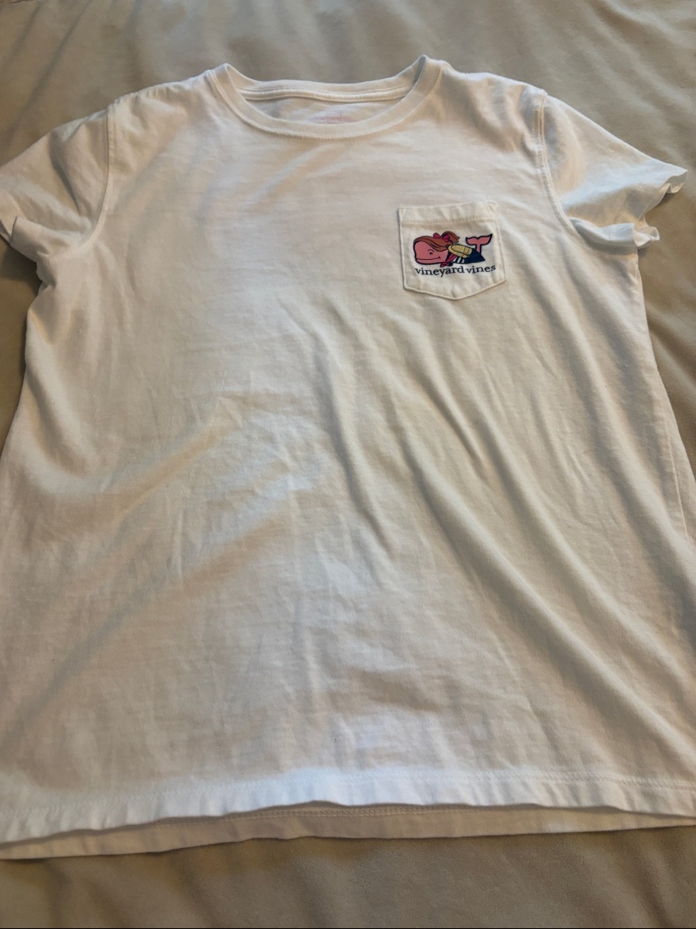 Vineyard Vines White Pocket Tee with Colorful Whale Patch